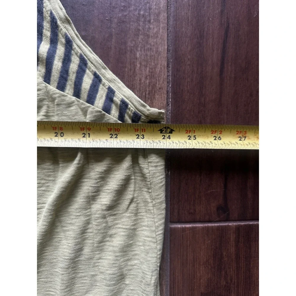Cut Loose Sleeveless High Low Dress Sage Green Striped Yoke Slub Knit Midi‎ L XL